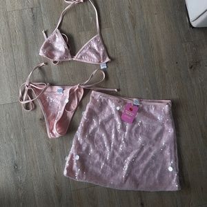 Strawberry Milk Mob Pink Pony Bikini Set (Top, Bottom, Skirt) S & M